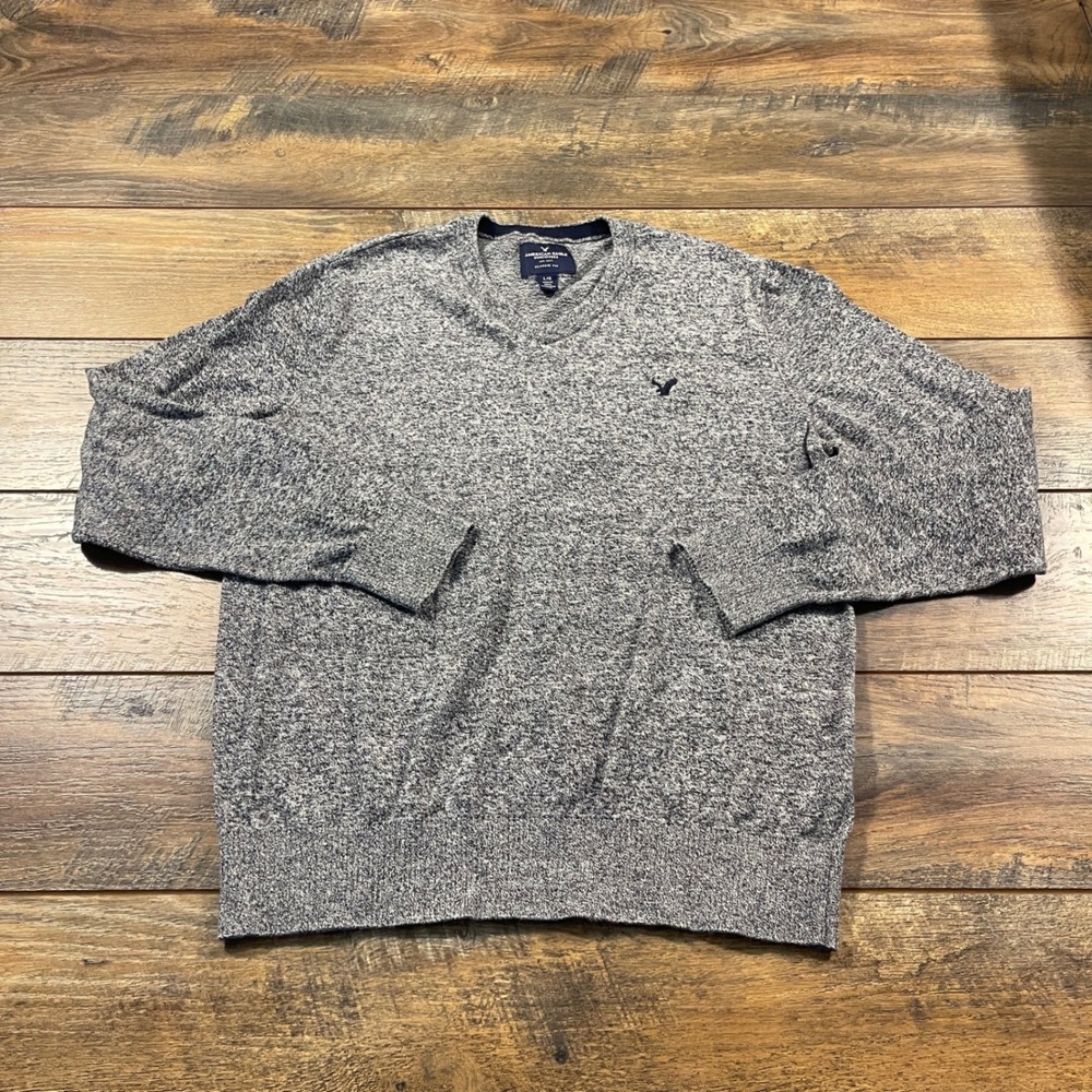 American Eagle Outfitters Mens Large Grey Marl V-Neck Cotton Classic Fit Sweater